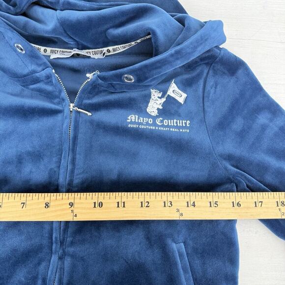 Juicy Couture x Kraft Real Mayo S Collab Velour Hoodie Blue Y2K NO Drawstring - Picture 13 of 16